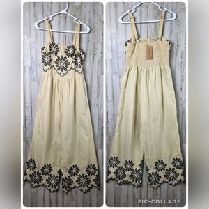 Naoo Floral Beige & Black Jumpsuit Size Large